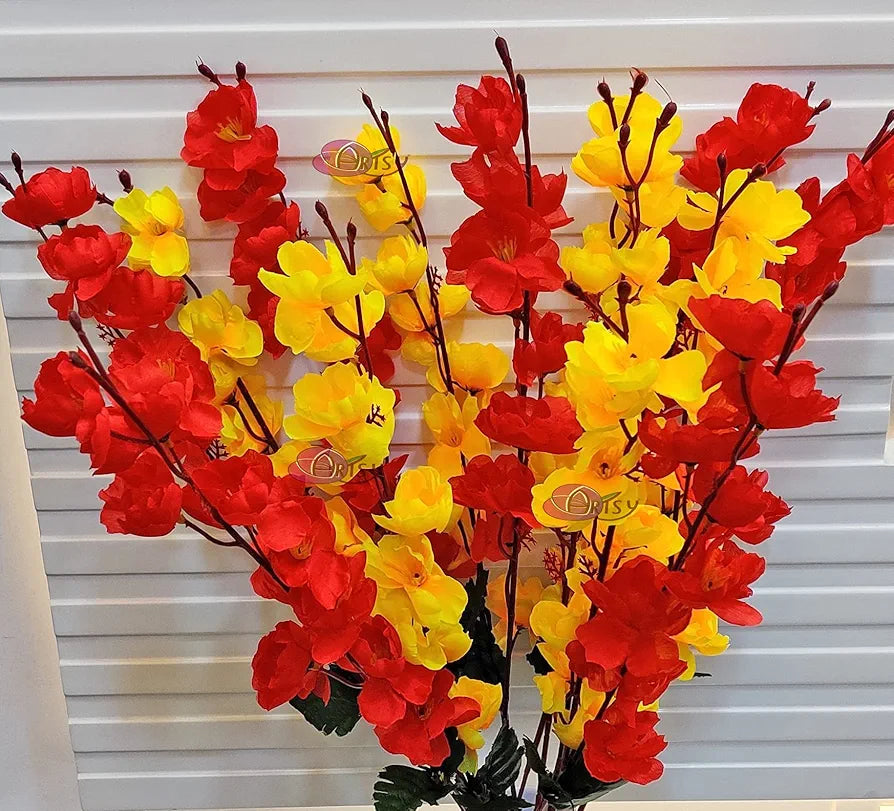 Artificial Flowers Bunch for Decoration Cherry Blossom Without vase Yellow Red
