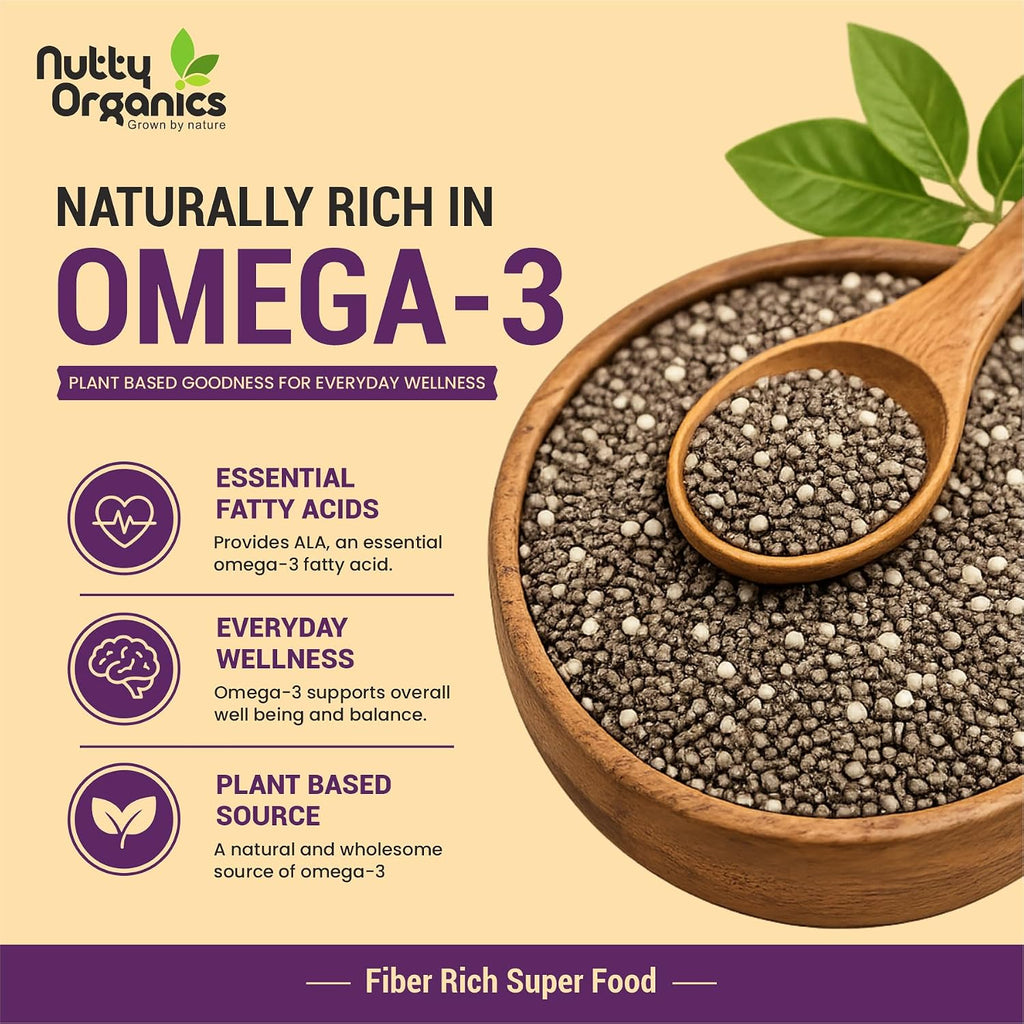 NUTTY ORGANICS Chia Seeds | Clean Chia Seeds for Eating | Seeds for Weight Management- Rich in Calcium, Protein & Fiber, Healthy Snacks