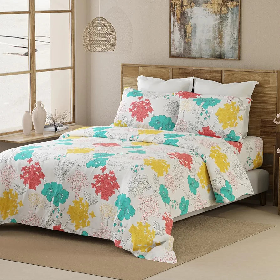 Layers Emaline Cotton Double Bedsheet Set 1 Double Cotton Bedsheet & 2 Pillow Covers 144 TC Multicolor Floral Carnation
