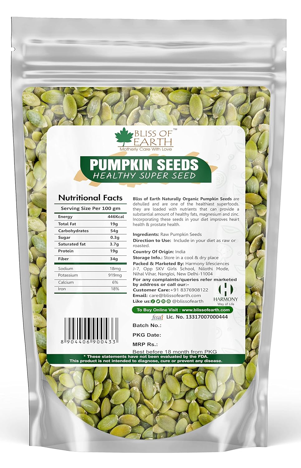 Bliss of Earth Pumpkin Seeds 1kg - Dehulled Pumpkin Seeds for Eating & Weight Management - Organic immunity Health diet Superfood