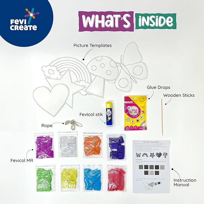 Fevicreate Tissue Art Kit 5 Exciting Templates Easy to Do for Kids 5+ Yrs Art & Craft