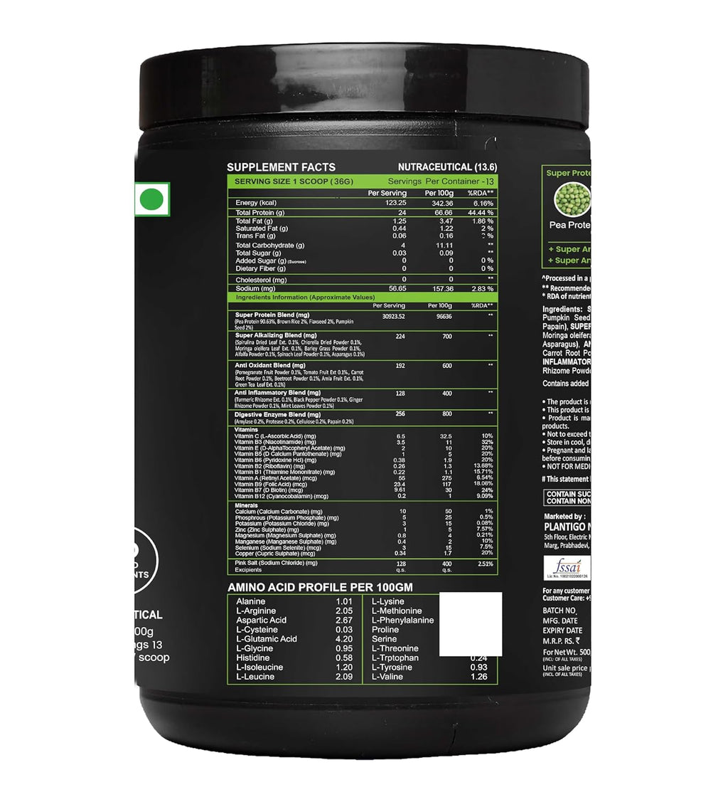Plantigo Clean Protein Powder Men & Women | 24g Plant Protein, 4.4g BCAA, 2g Leucine, 4g Fiber | No Sugar, No Dairy, No Preservatives | 4x Fast Digest, Stress & Muscle Recovery | Swiss Chocolate 500g