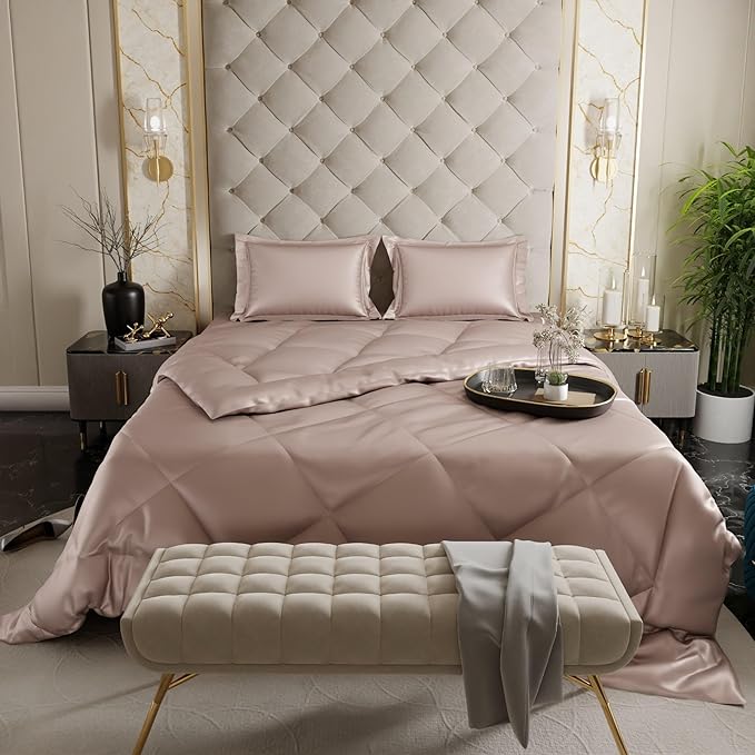 Stoa Paris Satin Bed in A Bag Collection with Double Comforter With 2 Pillow Covers Colour Champagne