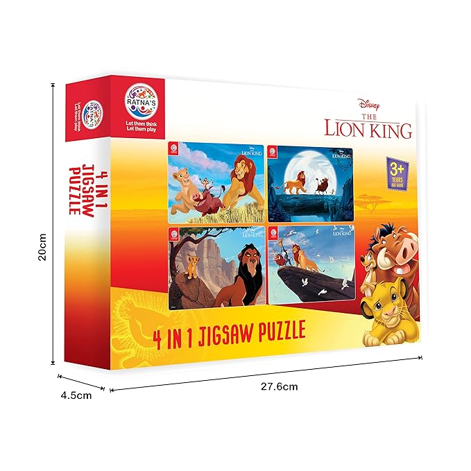 Ratna's 4 in 1 Disney Jigsaw Puzzle 140 Pieces for Kids | 4 Jigsaw Puzzles 35 Pieces Each | Lion King