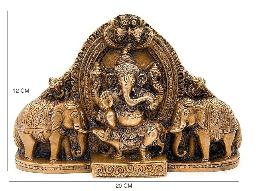 Chhariya Crafts Metal Wall Hanging Ganesha Idol with Elephant Pair Decorative Showpiece