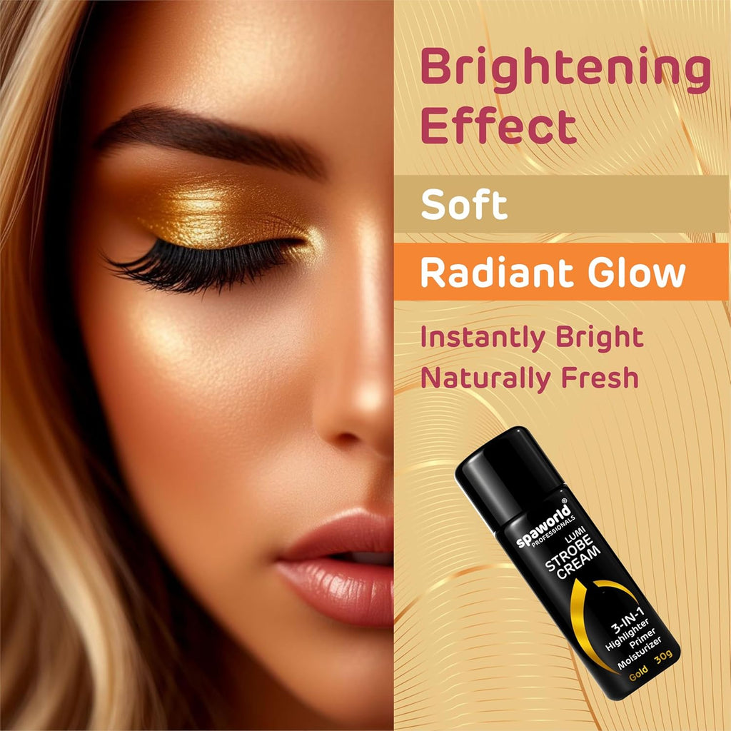 SPAWORLD Strobe Cream For Face Gold (30g) | Superb Radiant Combo | Highlighter + Primer + Moisturizer | Hydrating & Illuminating Makeup Base for Instant Glow (Gold)