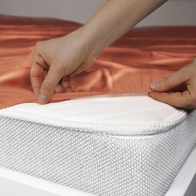 Stoa Paris Satin Elastic Fitted Bedsheets for Double Bed 300TC Premium 2 Pillow Covers Colour Melted Caramel