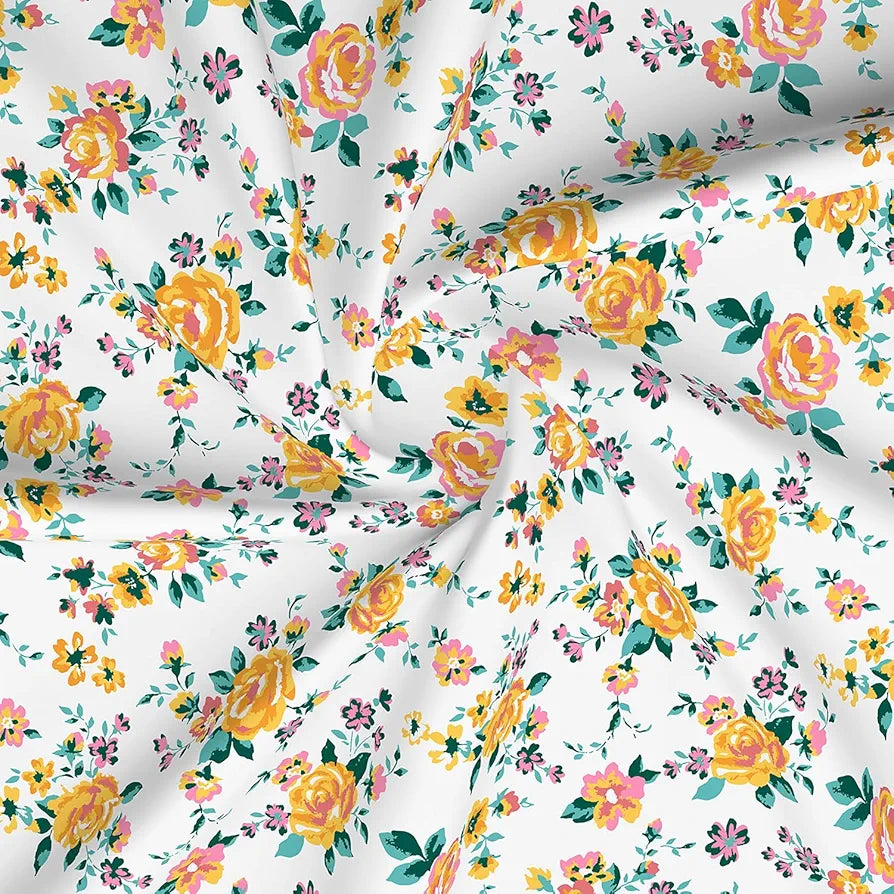 Layers Marigold Cotton Bedsheet Set for All Seasons Lightweight 144 TC King Size White Marigold