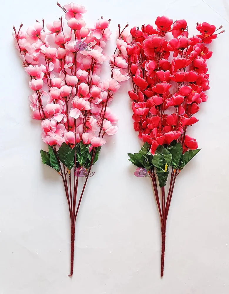 Artificial Flowers Bunch for Decoration Cherry Blossom Ideal for vase Without vase Pink Maroon
