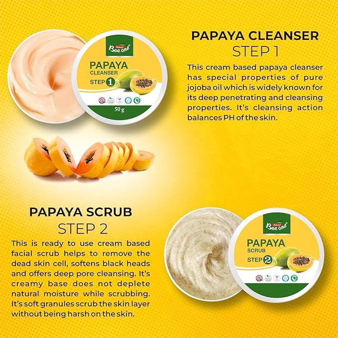 Bee One Complete 5 step Papaya Facial Kit for Radiance & Youthful Glow - 312 gms