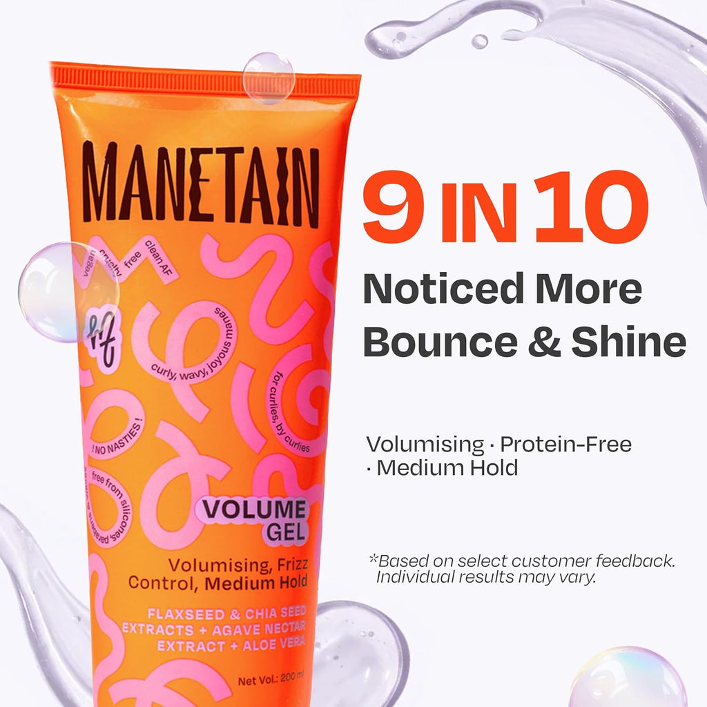 MANETAIN Volume Curl Gel 200ml for Curly & Wavy Hair | Flaxseed Curl Defining Gel with Medium Hold | Anti-Frizz & Moisturizing Styling Gel | Lightweight, CG-Friendly Hair Gel for Defined Curls