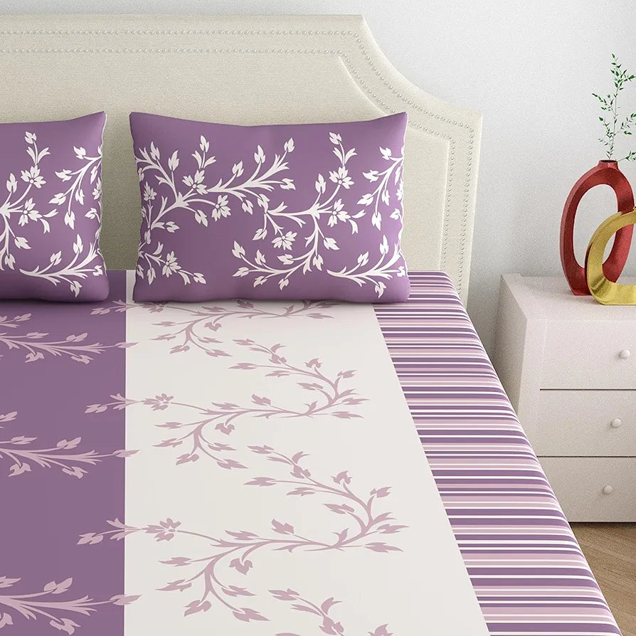 Dreamscape 140 TC Cotton Double Bedsheet for Double Bed 1 Bed Sheet  with 2 Pillow Covers Purple