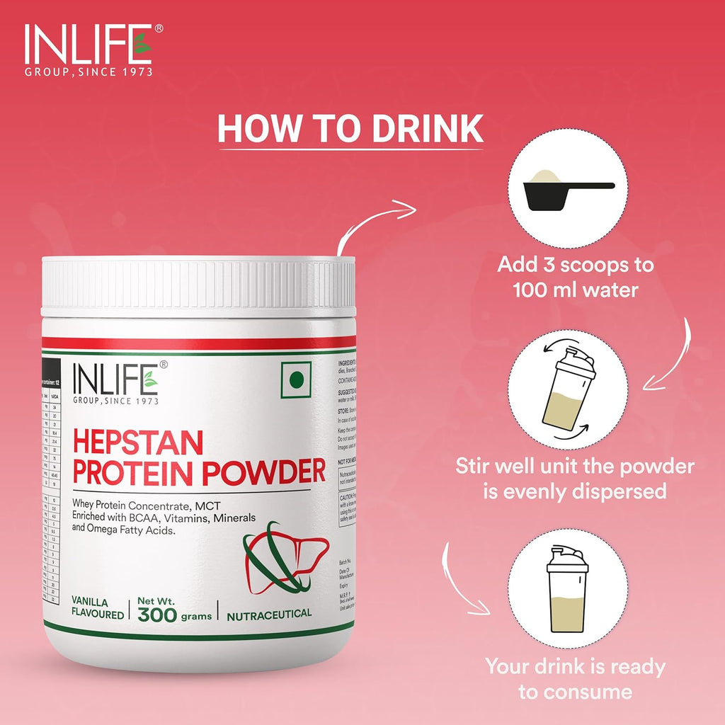 INLIFE Hepstan Liver Care Supplement | Whey Protein Powder with Vitamins Minerals & BCAAs | Nutraceutical for Men and Women â€“ 300g (Vanilla)