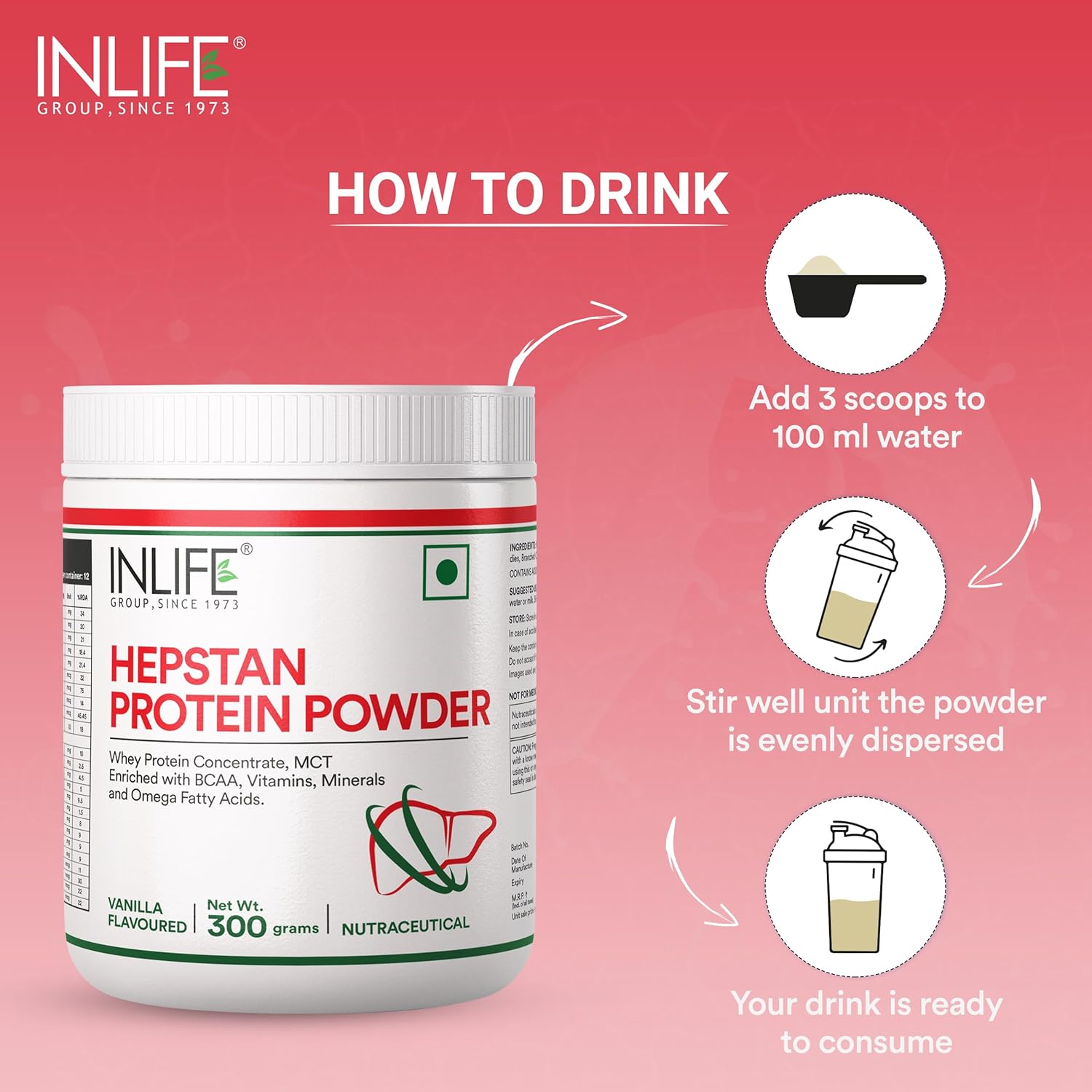 INLIFE Hepstan Liver Care Supplement | Whey Protein Powder with Vitamins Minerals & BCAAs | Nutraceutical for Men and Women â€“ 300g (Vanilla)