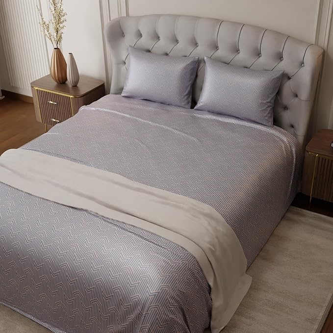 Stoa Paris Satin Bedsheet King Size Bed Premium Bedding Set with 2 Pillow Cover Colour Grey