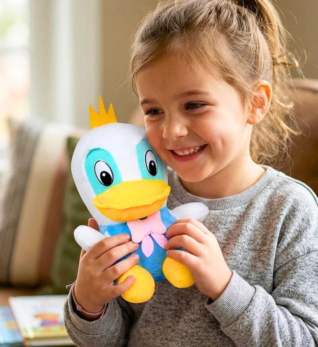 Tickles Cute Little Duck Soft Stuffed Plush Cartoon Character Toy for Kids Color Yellow & Blue 23 cm