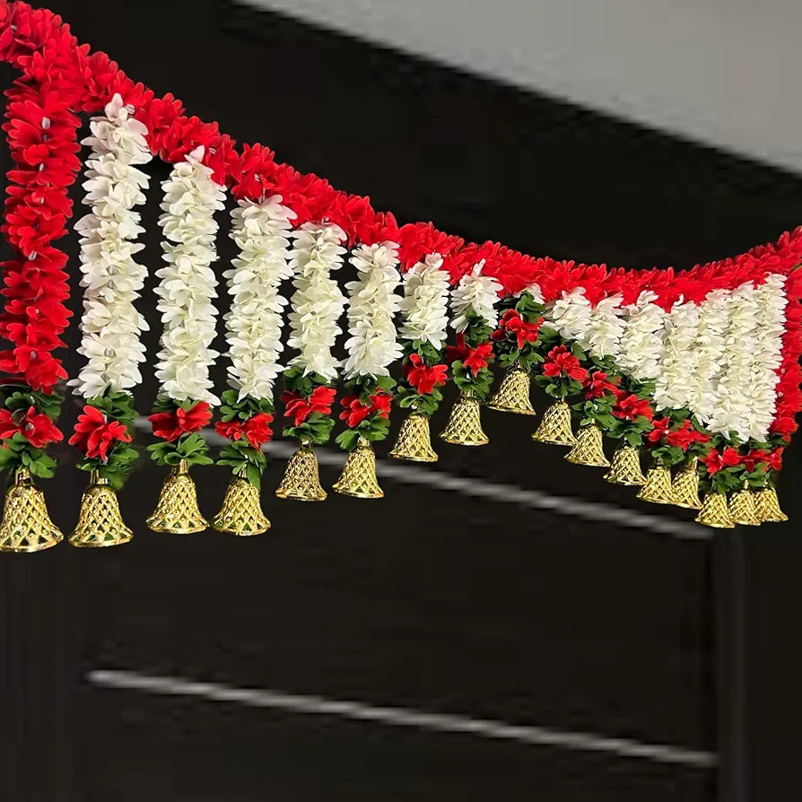 Artificial Red & White Gajra Toran with Bell 40 Inch Red & Green Gajra Toran