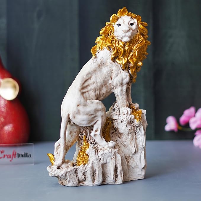 Ecraftindia Polyresin Lion Statue Climbing on Rock Animal Figurine Showpiece