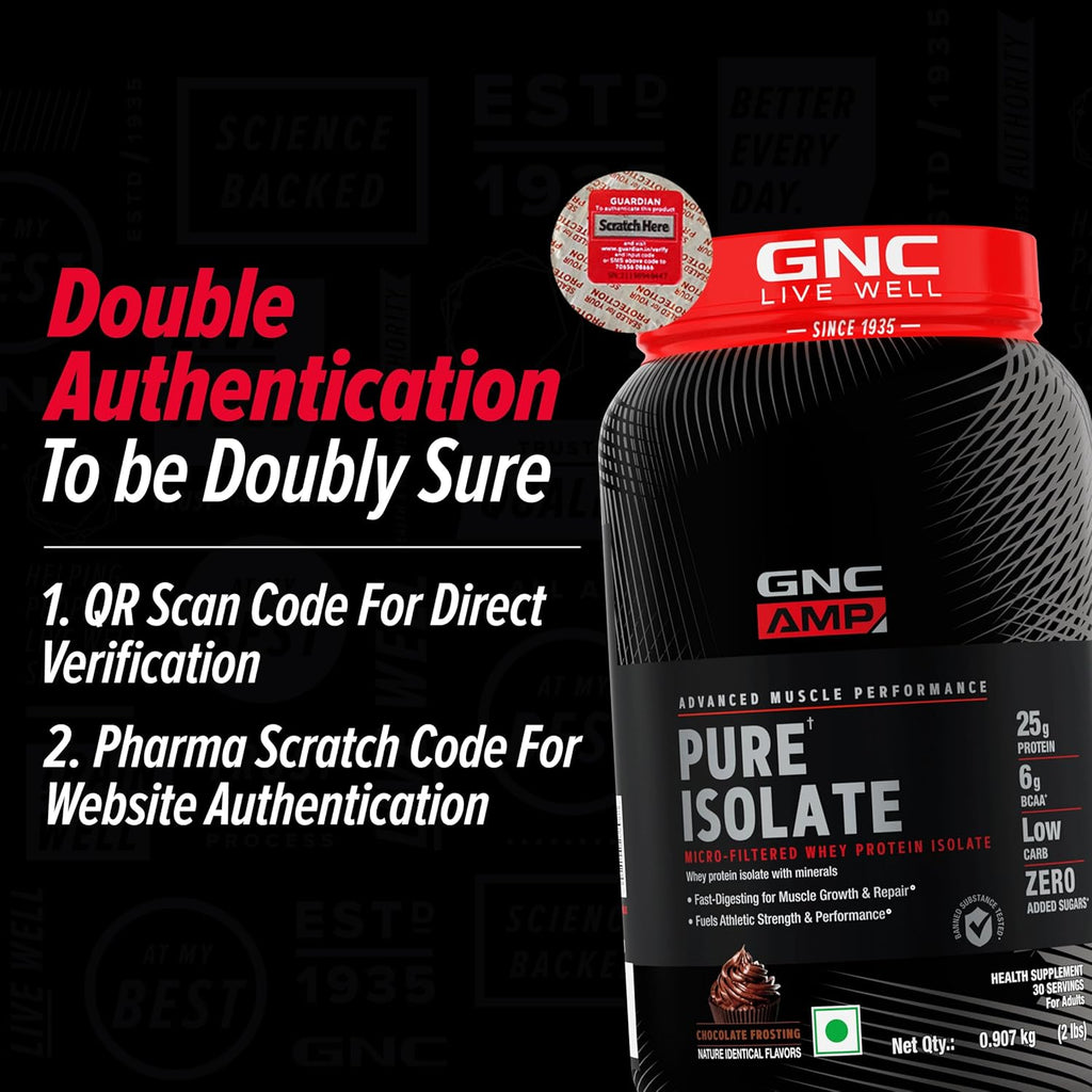 GNC Amp Pure Isolate Zero Carb | 2 Lbs | 30 Servings | Boosts Athletic Performance Builds Lean Muscles | Speeds Up Recovery | Digezyme For Easy Digestion | 25G Protein | 6G Bcaa | Chocolate Frosting