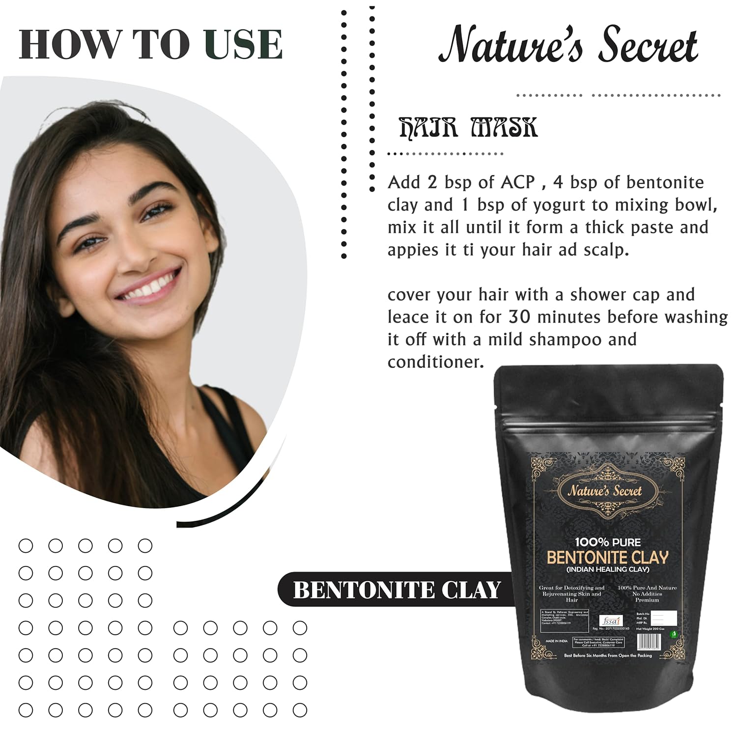 Nature's Secret Bentonite Clay Powder Organic for Clay Mask Detox, Brown, 250 g