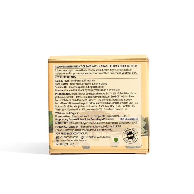 FloraSoul Ayurveda Rejuvenating Night Cream With Kakadu Plum & Shea Butter - 30 Gms