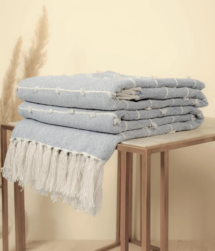 Sajavat Home Hand Knitted Pure Cotton Sofa Throw Colour Vista White