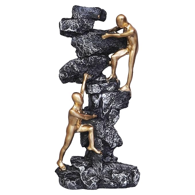 Ecraftindia 2 Men Climbing on Rock Mountain Climbers Human Figurine Decorative Showpiece