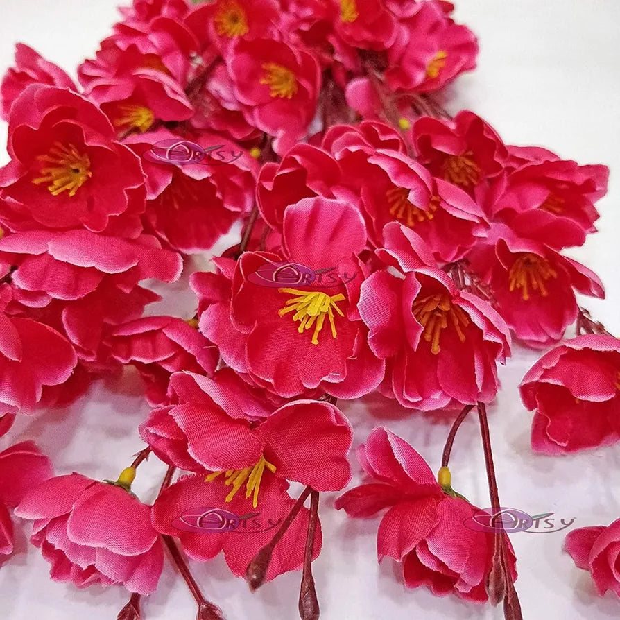 Artificial Flowers Bunch Cherry Blossom Ideal for vase Without vase Maroon 55 cm Height Fabric