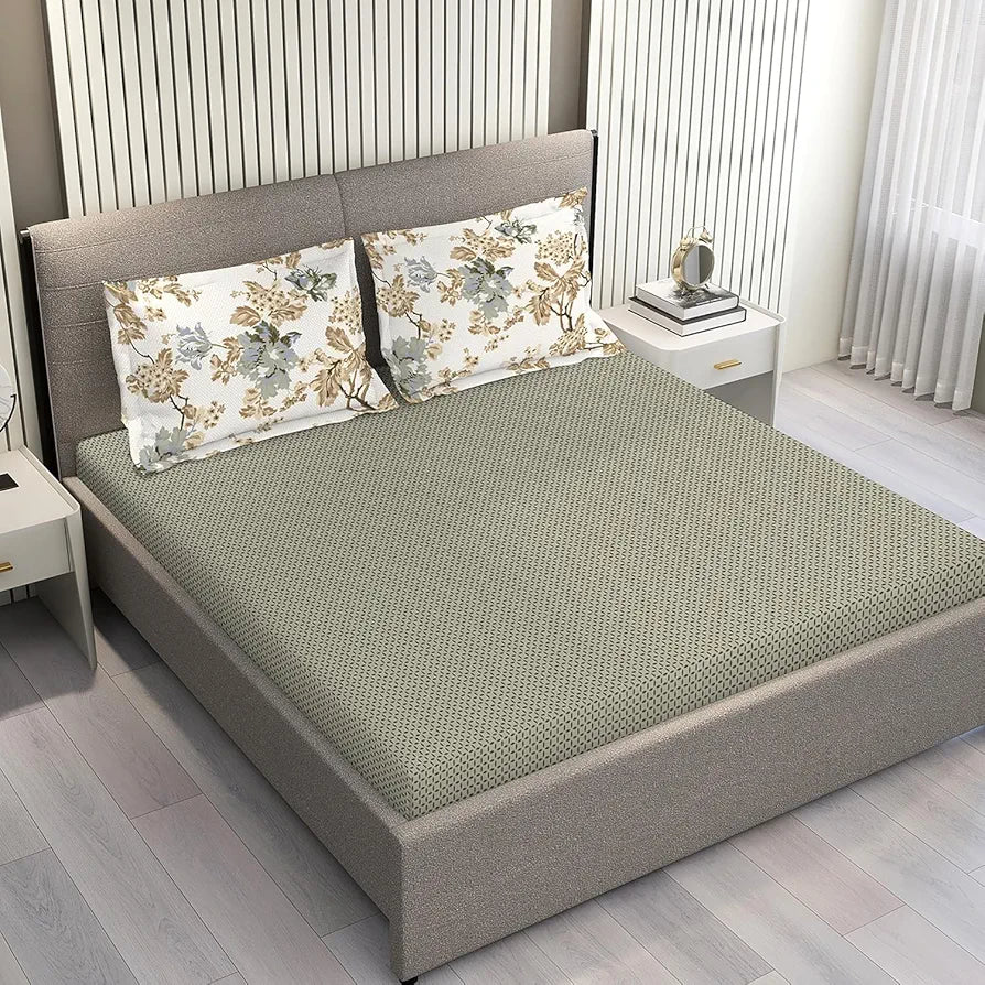 Layers Illuminating Homes Cotton Bedsheet Set for All Seasons Lightweight 144 TC Queen Size Grey Checks