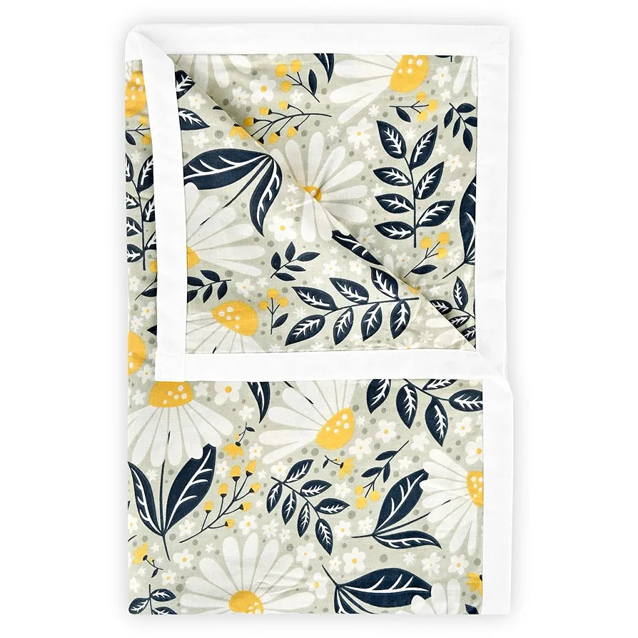Divine Casa Floret 100% Cotton Double Dohar 120 GSM Soft & Lightweight Throw Blanket Colour Vintage Daisies
