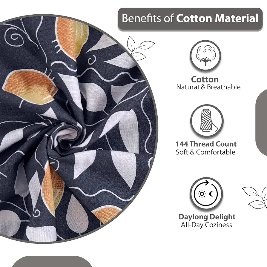 Divine Casa 100% Cotton 144 TC King Size Bedsheet with 2 Pillow Covers Colour Navy & Orange