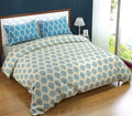 Trance Home Linen 200TC 100% Cotton Printed Zippered Duvet Cover/Blanket/Quilt Cover Comforter Cover/Razai Cover King Size with 2 Pillow Covers Colour Damask & Dori Blue