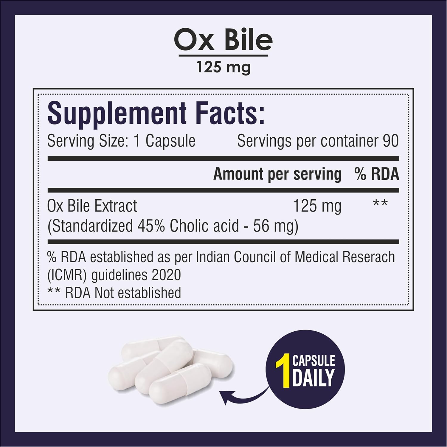Biotrex Nutraceuticals OX BILE EXTRACT 125mg, 45% CHOLIC ACID, Supports Gallbladder Health & Supports Healthy Digestion, Bile Synthesis Support, (Gluten Free & Non-GMO) - 90 Capsules
