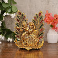 Chhariya Crafts Metal Radha Krishna Idol Statue With Diya Peacock Design Decorative Showpiece
