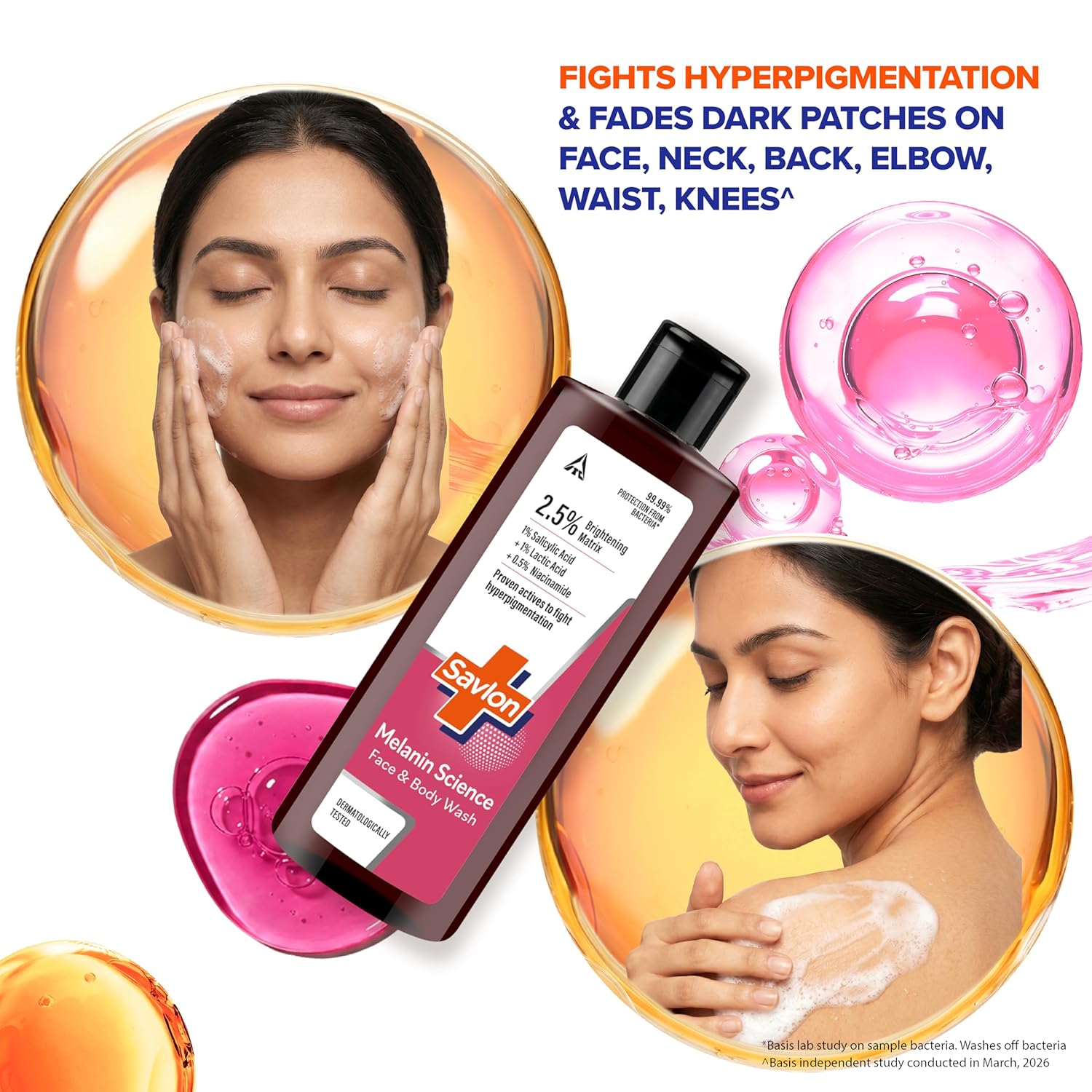 Savlon Melanin Science Face & Body Wash 250ml | With 1% Salicylic Acid + 1% Lactic Acid + 0.5% Niacinamide | Fights Hyperpigmentation | Helps Renew Dull Skin in 7 Days | Dermatologically Tested
