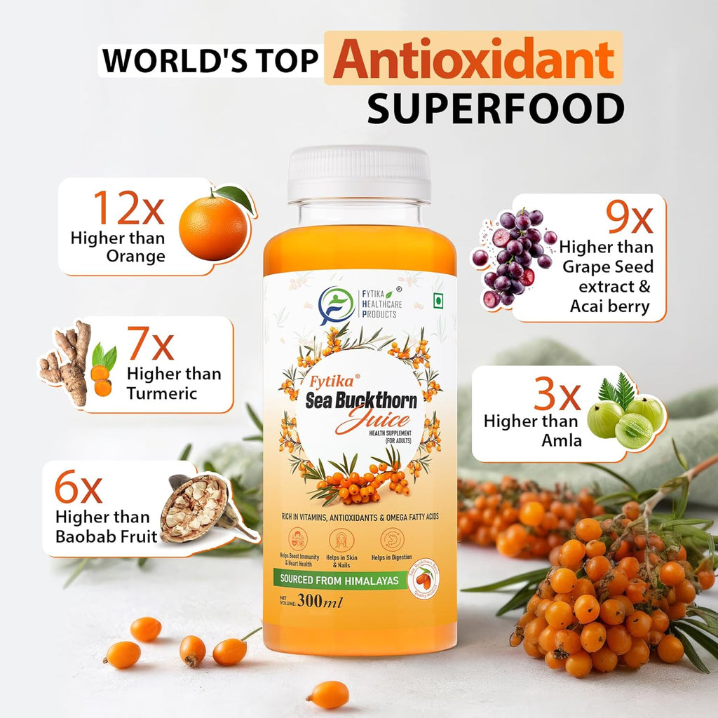 Fytika Himalayan Seabuckthorn Berry Juice â€“ 300ml | Rich in Omega 3, 6, 7, 9 & Vitamin C â€“ Boosts Immunity, Skin Glow & Heart Health | Natural Herbal Juice (Pack of 1)
