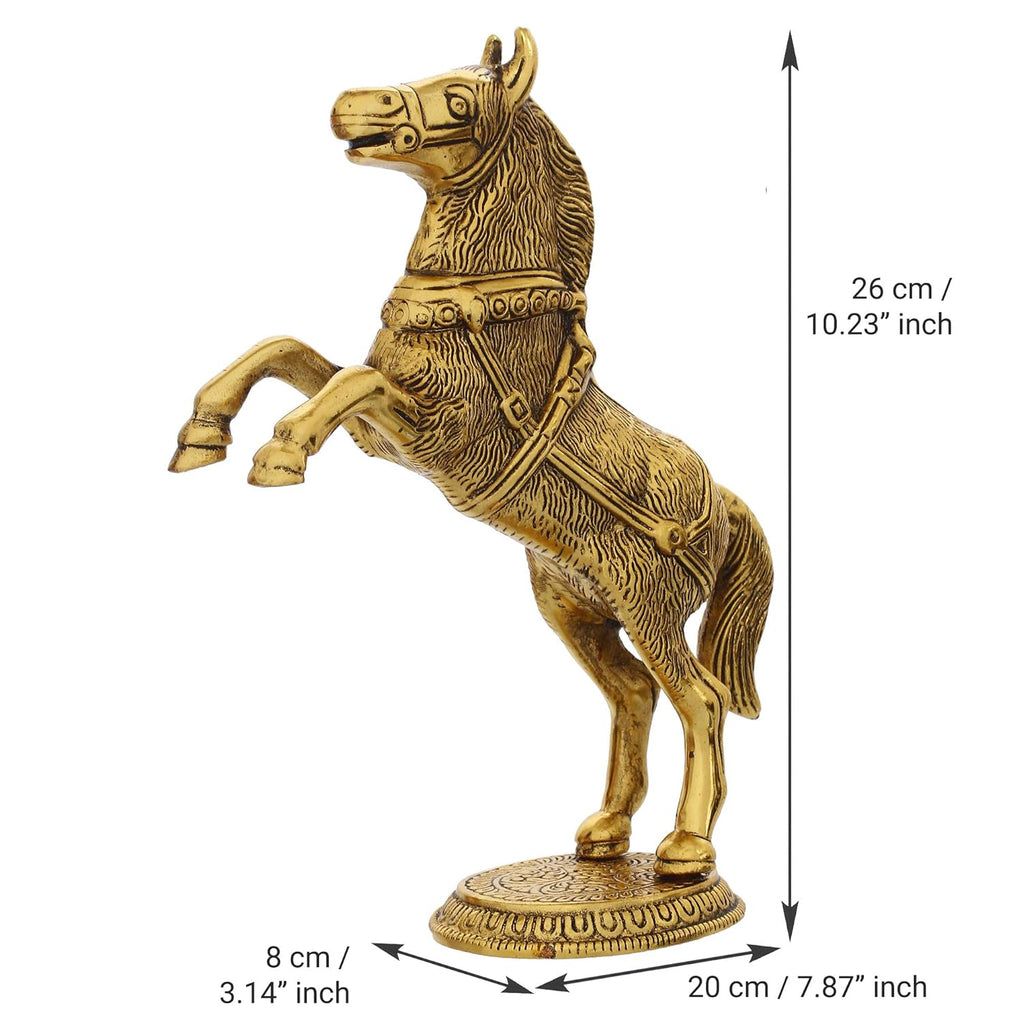 Ecraftindia Decorative Golden Metal Jumping Horse Statue Animal Figurine Antique Showpiece
