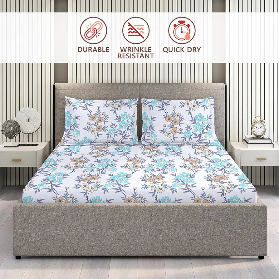 Layers Basicx Cotton Bedsheet Set for All Seasons Lightweight 120 TC King Size Blue Basicx