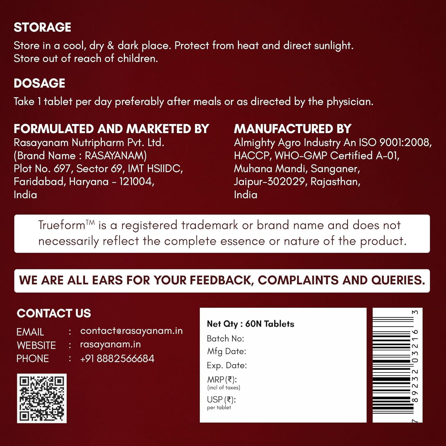 Rasayanam Iron Supplement for Women & Men | Ferrous Bisglycinate with 4X Absorption | Vitamin C & B-Complex | Easy Digestion, Boosts Hemoglobin & Energy
