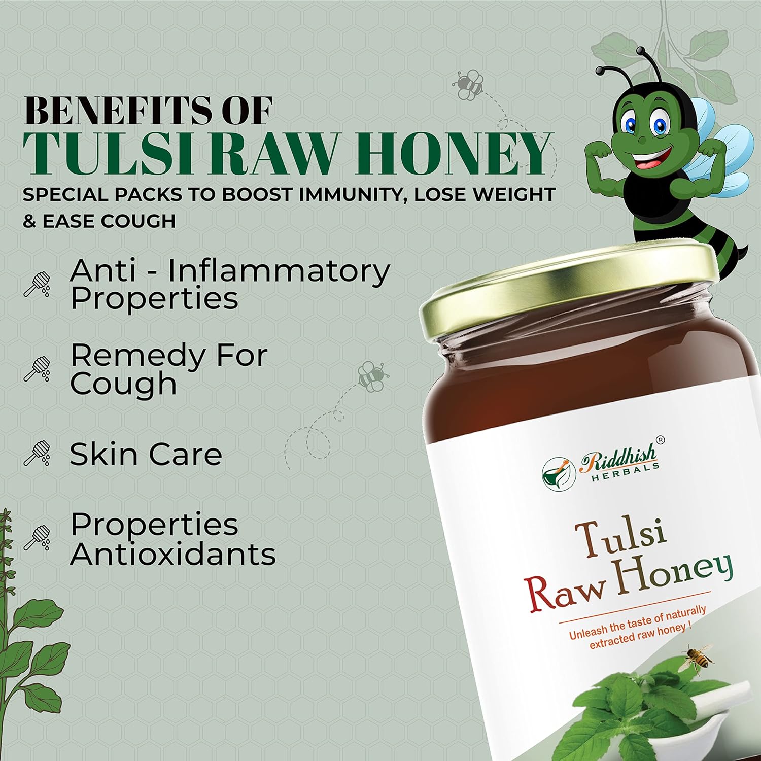 Riddhish Herbals Organic Pure Tulsi Raw Honey - 500 gms