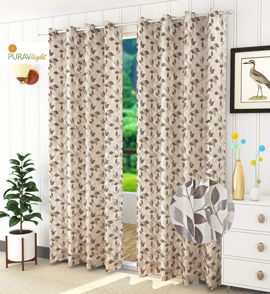 Purav Light Jacquard Long Door Curtain 9 Feet Long Pack of 2 Piece