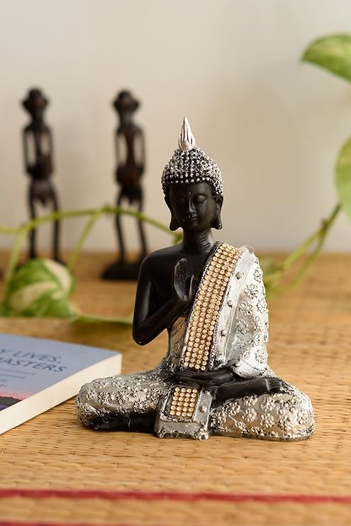Ecraftindia Handcrafted Meditating Lord Buddha Polyresin Idol | Golden