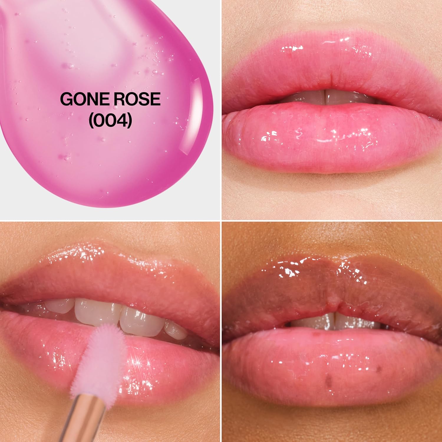 REVLON Super Lustrous Glimmer Lip Oil, Moisturizing & Tinted, Shiny Finish, Made with Plant-Based Squalane, 004 Gone Rose, 0.13 fl oz