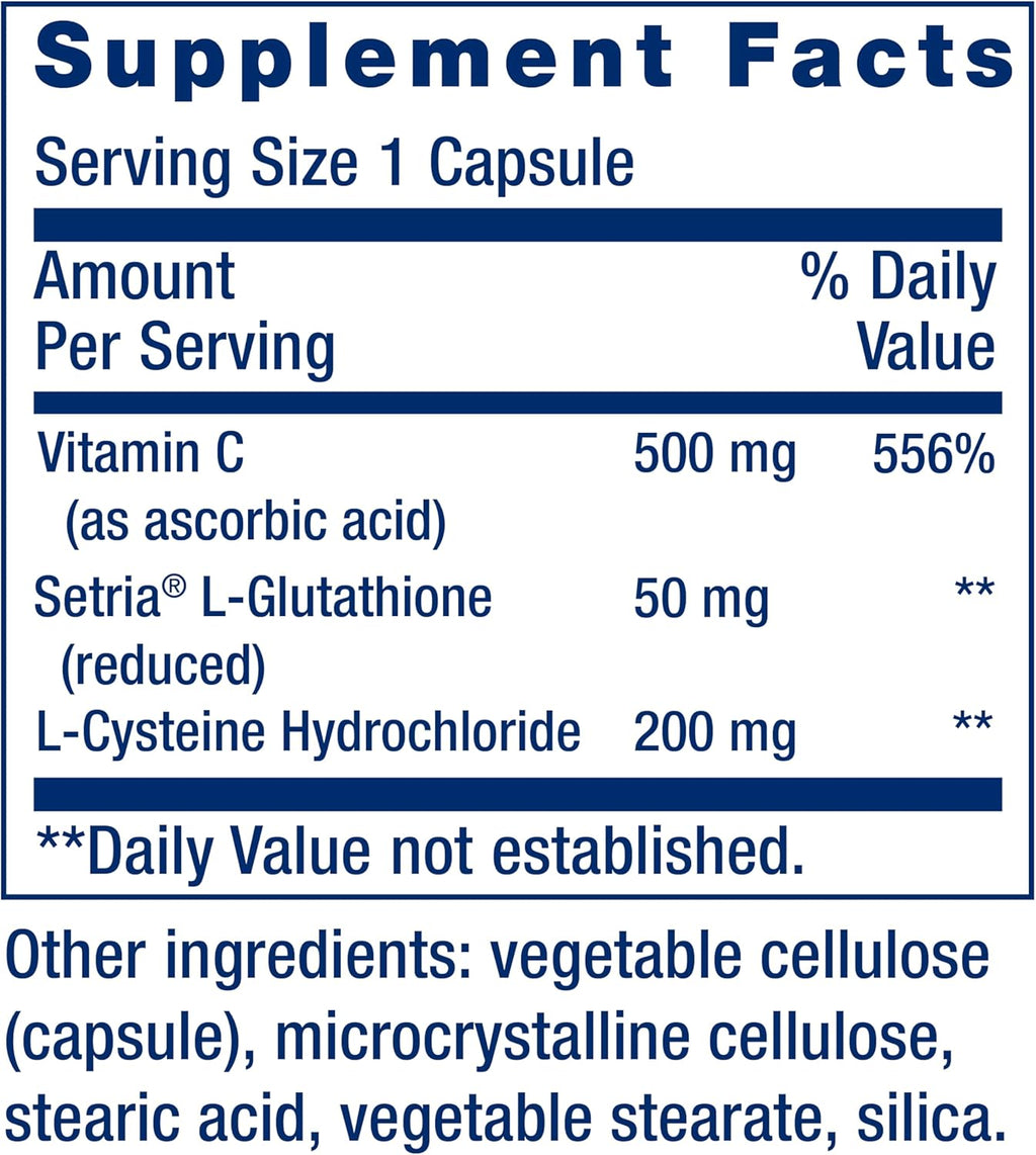 Life Extension Glutathione, Cysteine & C, 500 mg of Vitamin C, Powerful antioxidant Supplement to Support Liver Health, Gluten-Free, Non-GMO, 100 Capsules