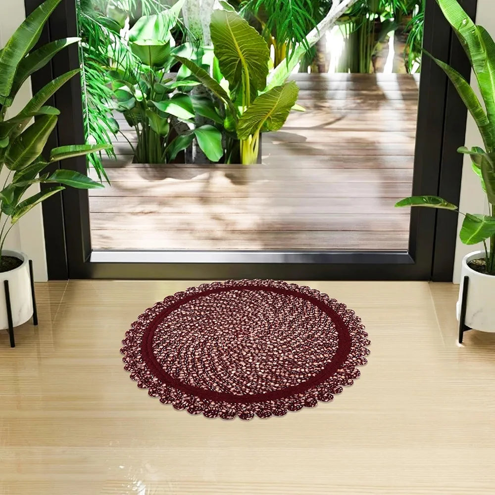 Kuber Industries Door Mat Round Shape Feather Door Mat Large Maroon Colour