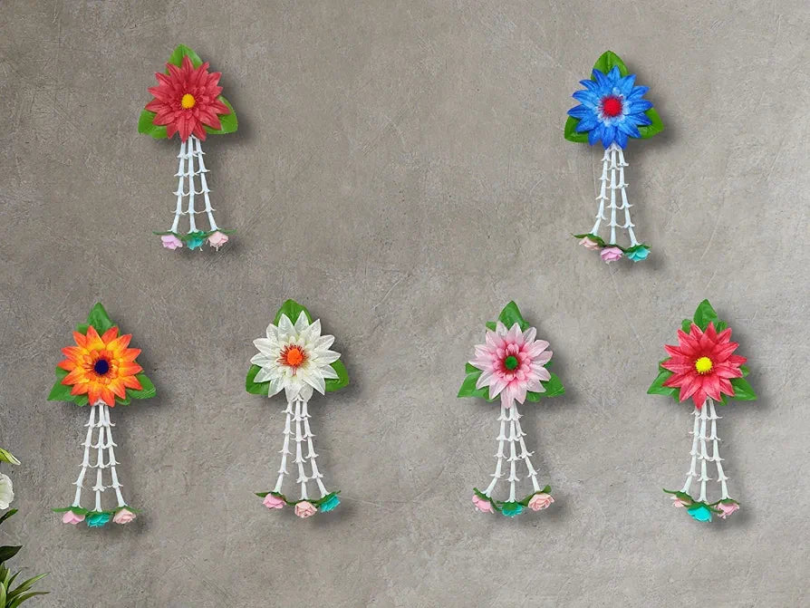 Artificial Flowers and Leaves Decoration Pack of 6 - Multicolour Flowers