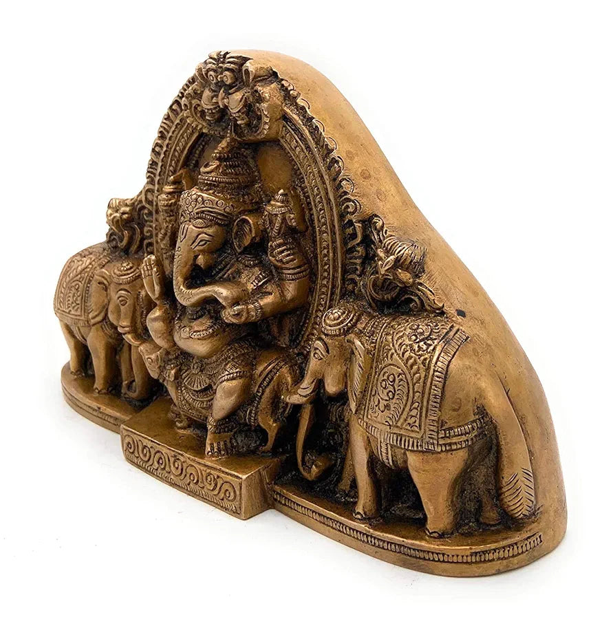 Chhariya Crafts Metal Wall Hanging Ganesha Idol with Elephant Pair Decorative Showpiece