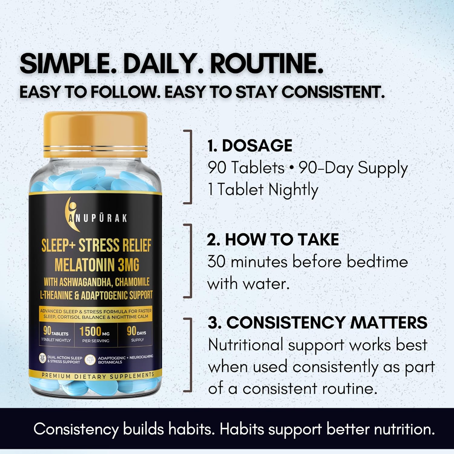 ANUPURAK Melatonin 3mg Sleep Tablets | 11 Actives Sleep Supplement with 5-HTP, Ashwagandha, Tagara & L-Theanine | Sleep Cycle & Nighttime Calm Support | Non-Habit Forming | 90 Veg Tablets (90 Days)