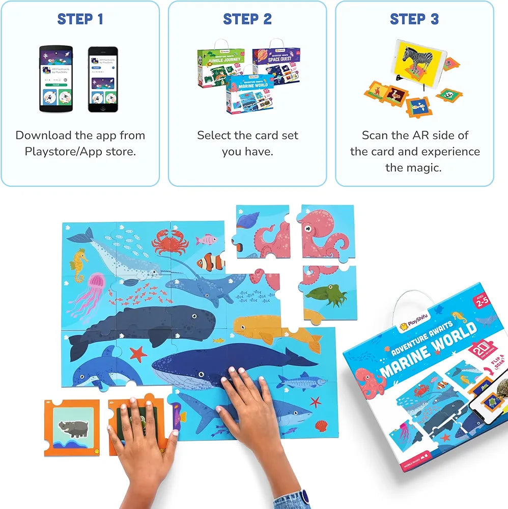 Playshifu 20 Underwater Animals Flashcards for Kids Boost Problem Solving Skills with 4D Educational Ar-Powered Stem Fun Learning, Interactive Game