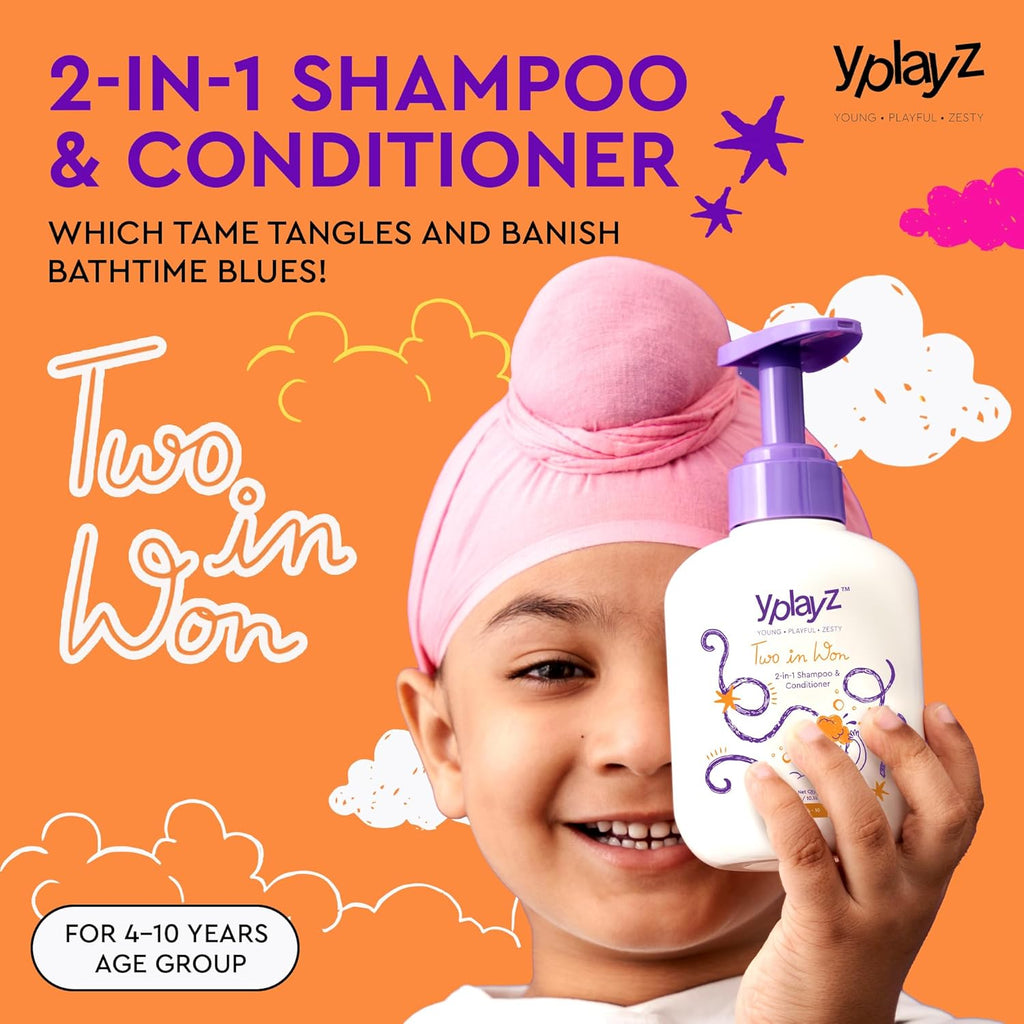 YplayZ 2 in 1 Shampoo & Conditioner for Kids - Ages 4-10 - 300 Ml